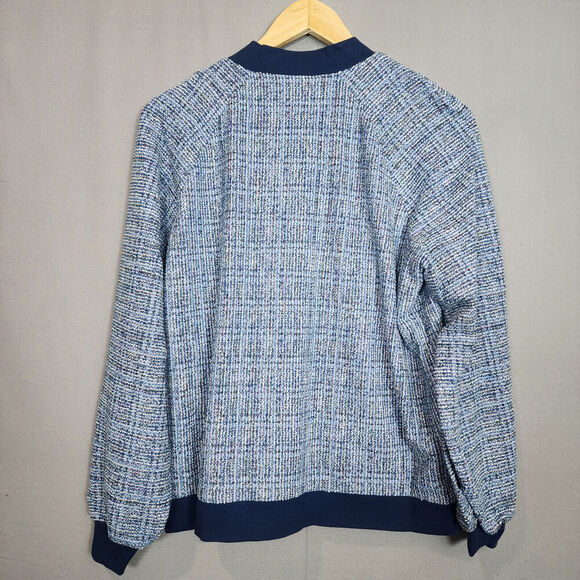 Isaac Mizrahi Live! Women's Boucle Tweed Bomber Jacket Royal Navy Sz L - NEW - Picture 3 of 7